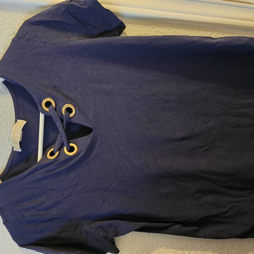 Navy Blue Top with Gold Eyelets